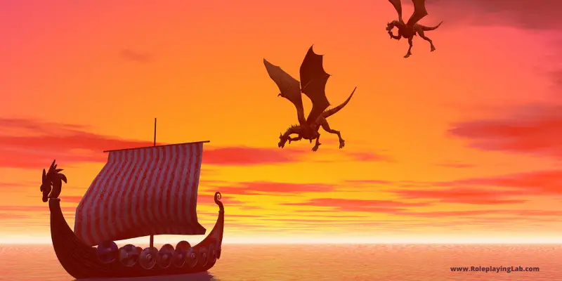 Two dragons flying toward a ship in the ocean—Can you play as a dragon in D&D