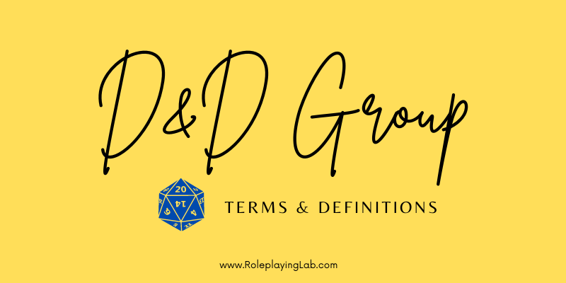 Title of article and blue D20 dice on yellow background—What Do You Call a D&D Group?