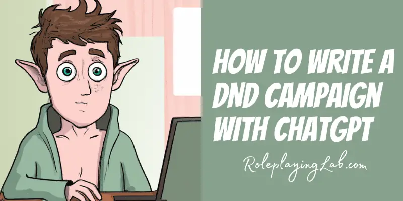 Cartoon DND character big ears using a laptop - how to write a DND campaign with ChatGPT