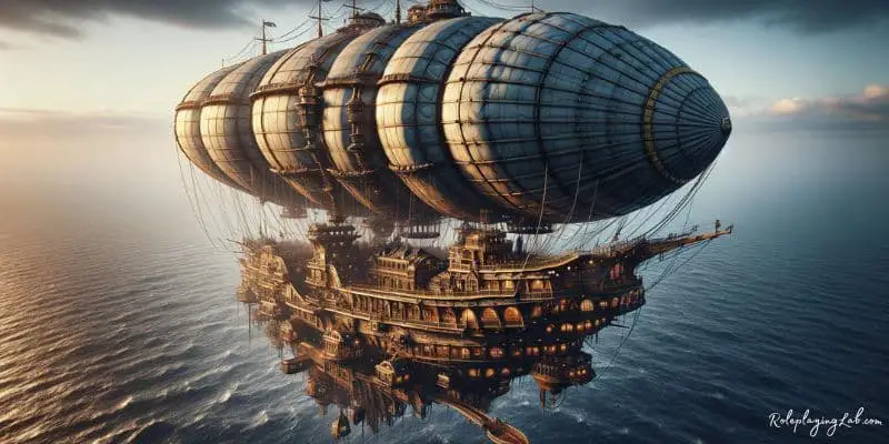 Pirate airship map flying over sea with detailed interior and exterior -- DND Airship Map