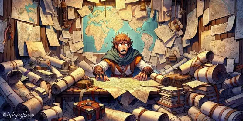 A character surrounded by dozens of maps -- DND Memes