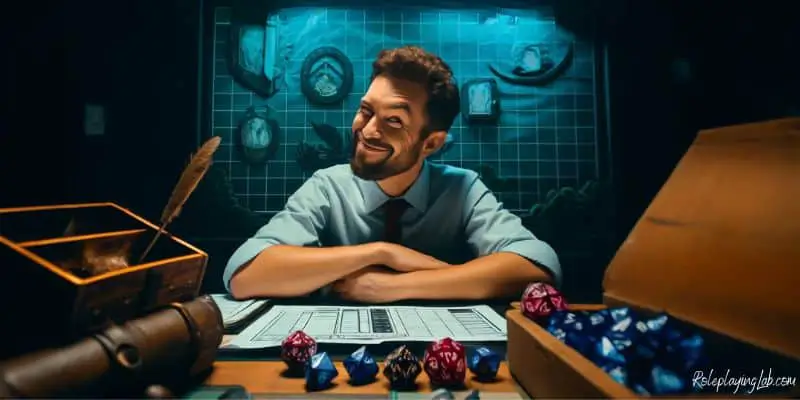 DM smirking at a roleplaying game table -- DND Memes