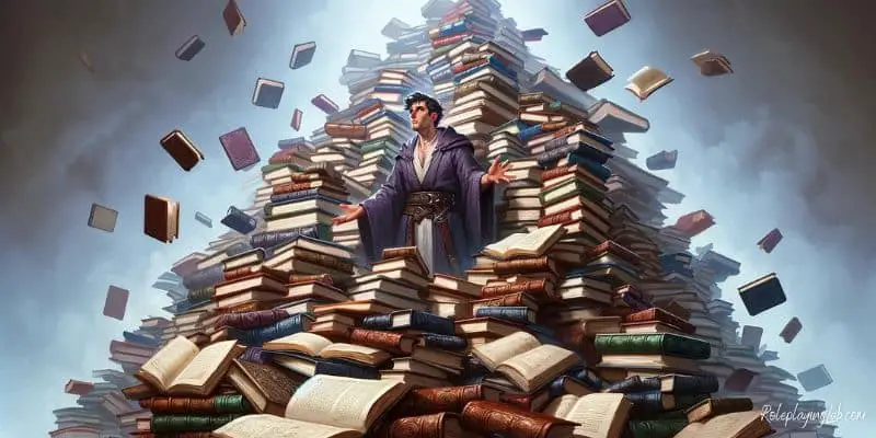 Wizard surround by books, ready for anything.